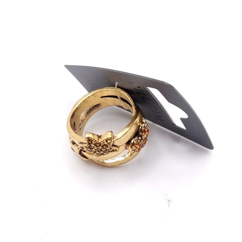 Pilgrim Swarovski Crystal Star Heart Ring Gold Tone Size 6.25 NWT